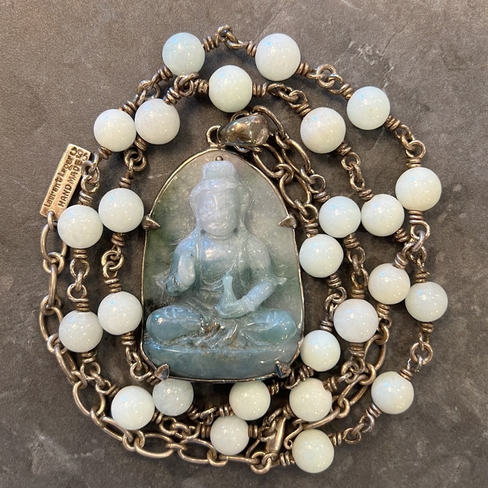 Handmade Buddha Necklace Pendant with Gemstones 950 Silver
